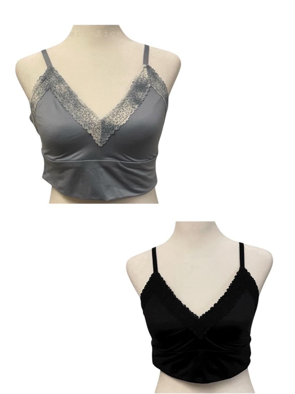 Duo AERIE Lace Trim Bralette Duo - Black & Blue. Medium. Measurements in pics.